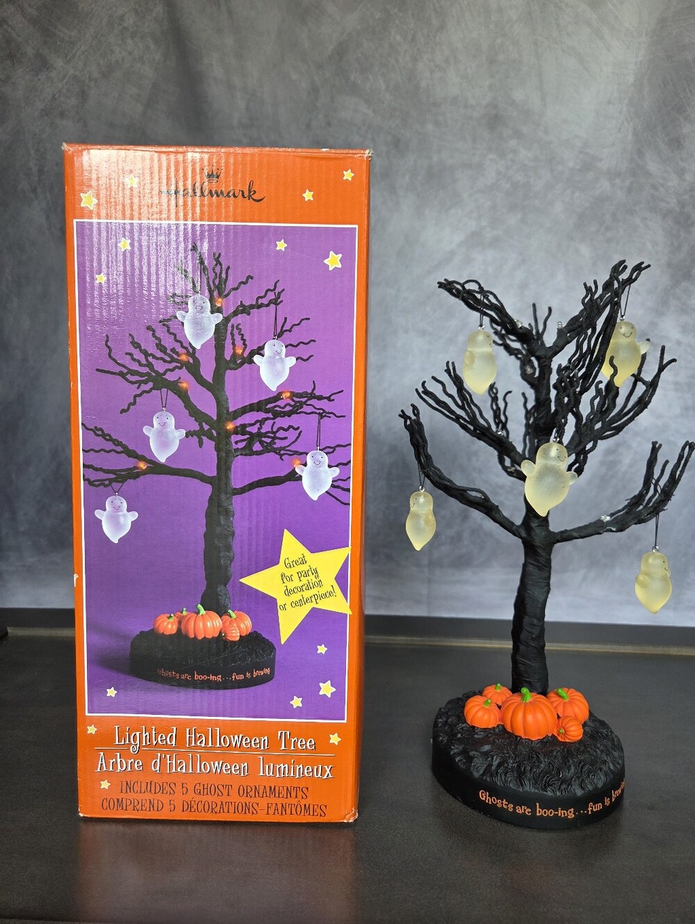 Vintage Hallmark Lighted Halloween Tree - Black Tabletop Pre-Lit Display - NWOT